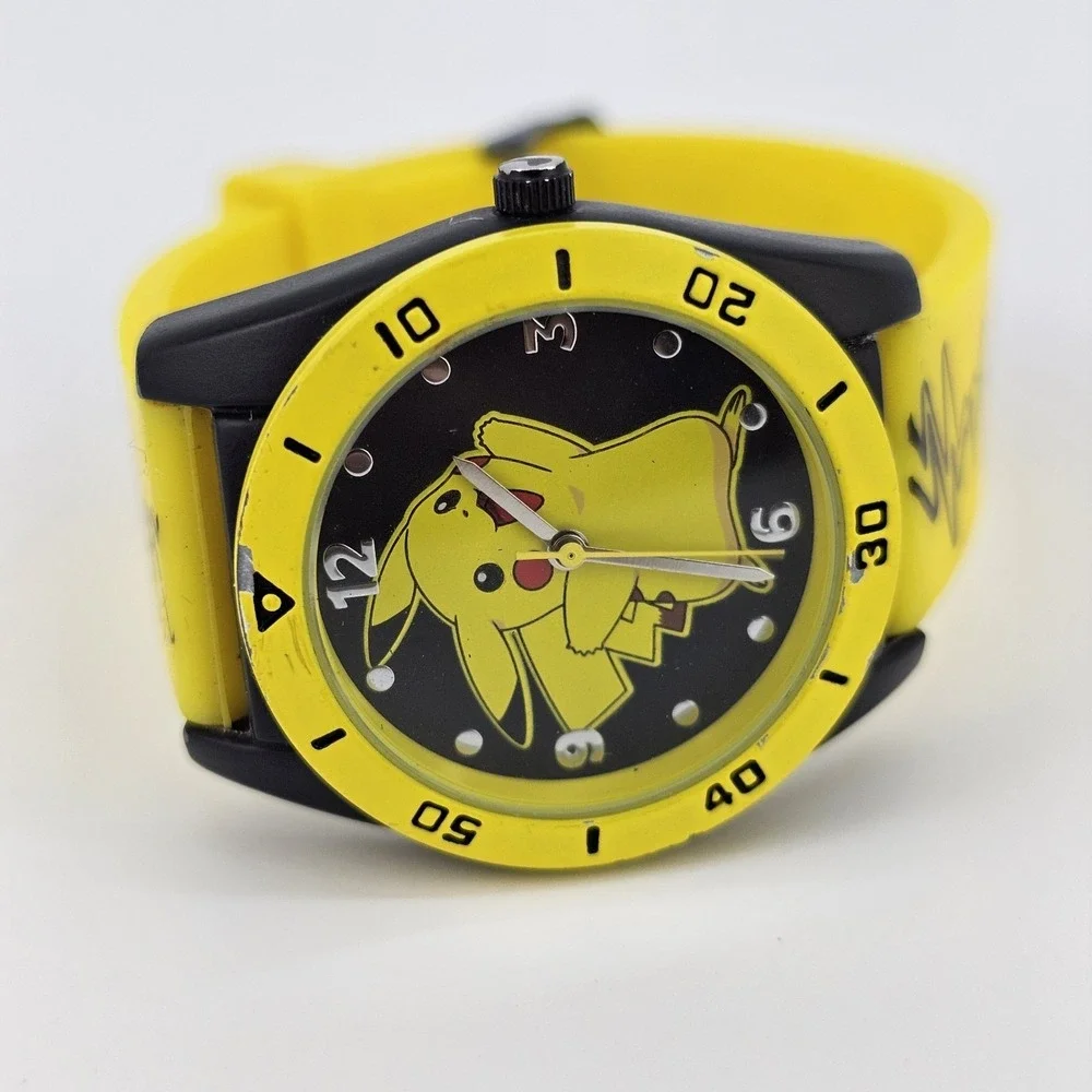 Pokemon Analog Watch 36MM Pikachu Dial‎ Black Yellow Plastic Bands New Battery